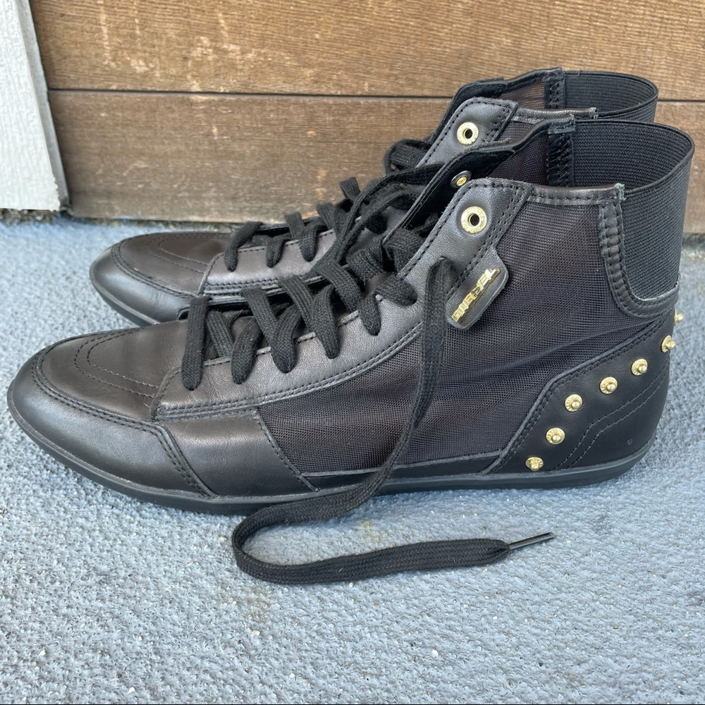 Diesel daily kick black leather & mesh sneakers 8